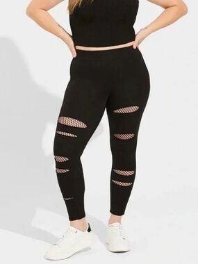 Torrid Full Length Signature Waist Leggings Size 1X Mesh Split Pockets Black